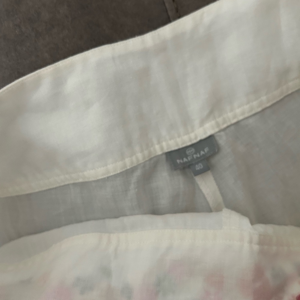 Naf Naf White Embroidered linen White Trouser Pants Eur Size 40 Wide Leg Paris - Picture 5 of 8